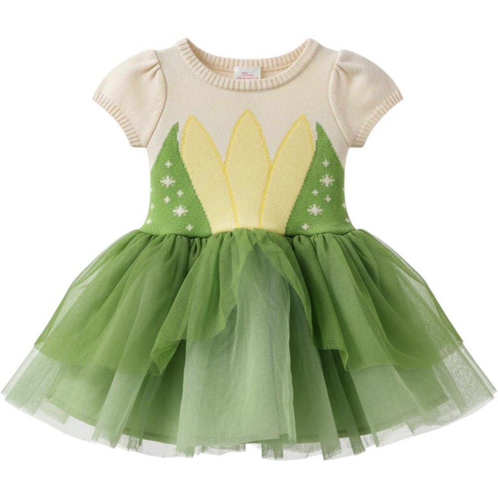 Disney Princess Tiana Sweater Dress Girls 2T Green Cream Tulle Tutu FL2385379PR